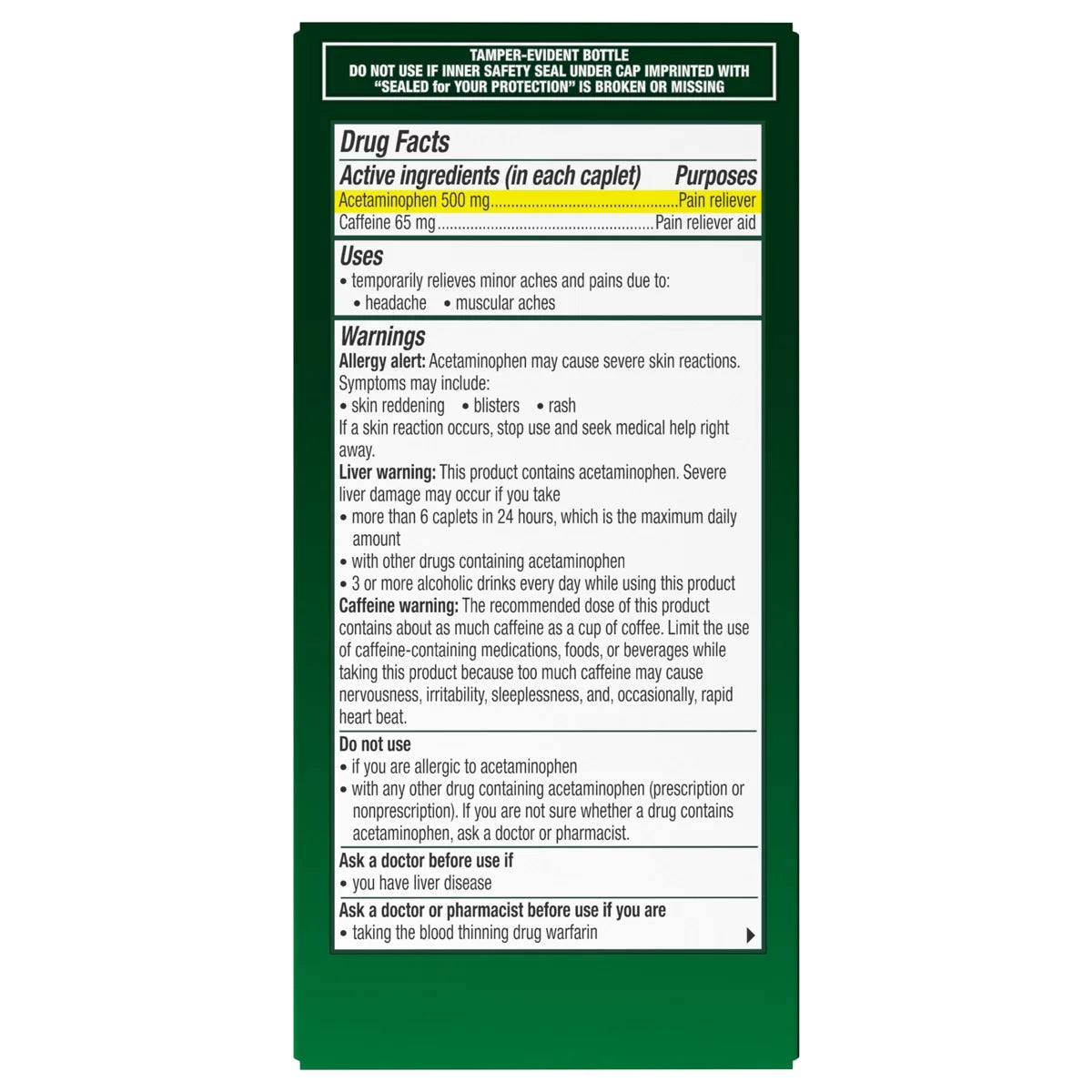 Excedrin Tension Head Ache Pain Reliever Caplets - Acetaminophen - 100ct